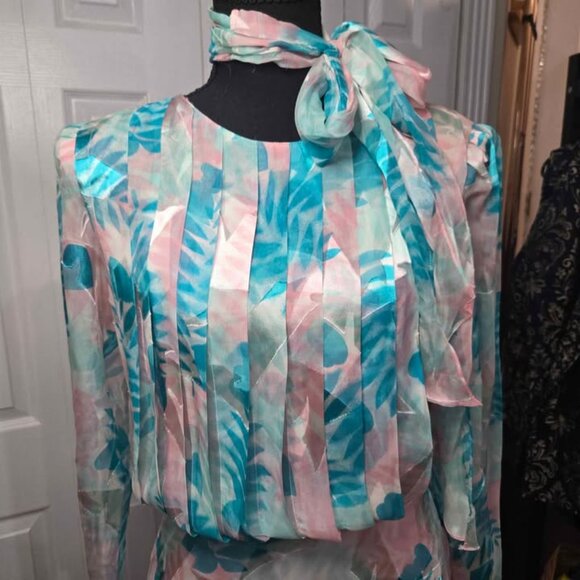 Size 6 The Silk Farm 100% Silk Vintage Dress Fairy Pastel With Matching Belt - Picture 5 of 10